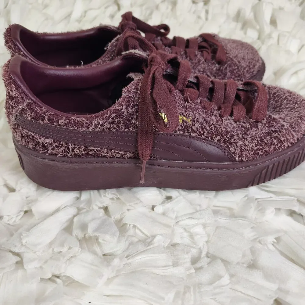 Puma Platform Shoes Womens Size 8 Purple Fuzzy Leather Low Top Sneakers